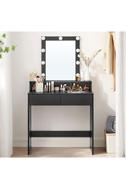VASAGLE Dressing table with LED lighting, with mirror, with 2 drawers, 80x40x145cm, black