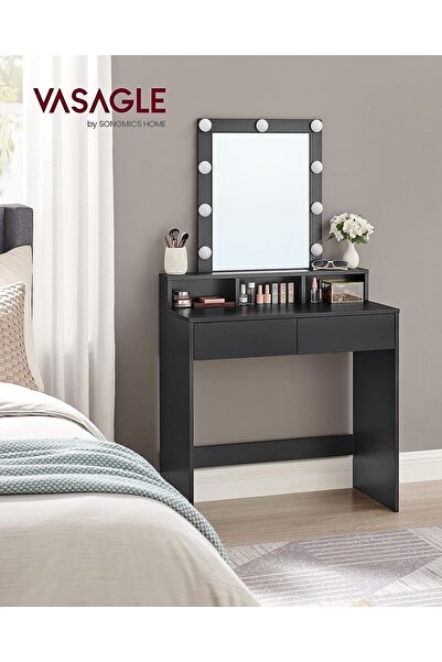 VASAGLE Dressing table with LED lighting, with mirror, with 2 drawers, 80x40x145cm, black