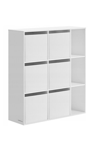 SONGMICS Modular Shelving Unit 9 Compartments with 6 Drawers, Chipboard and MDF, 83x27x92 cm, White