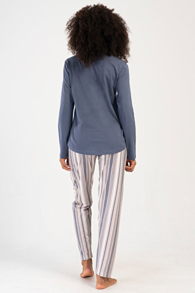 VİENETTA Pamuklu Kadın Büyük Beden Uzun Kol Pijama Takım