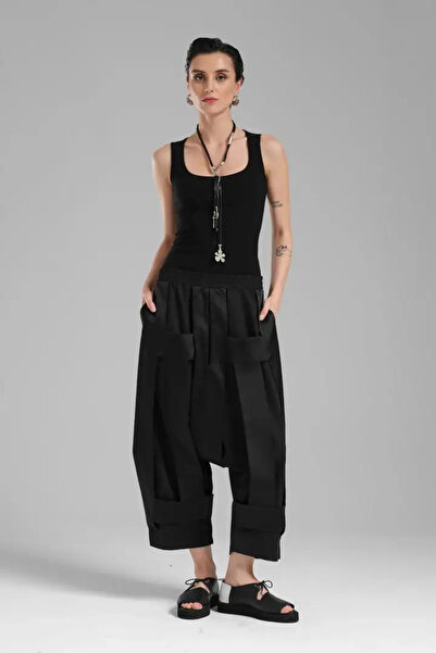 its basic tw3 Kadın Saten Kumaş Detaylı Bel Lastikli Tasarım Şalvar