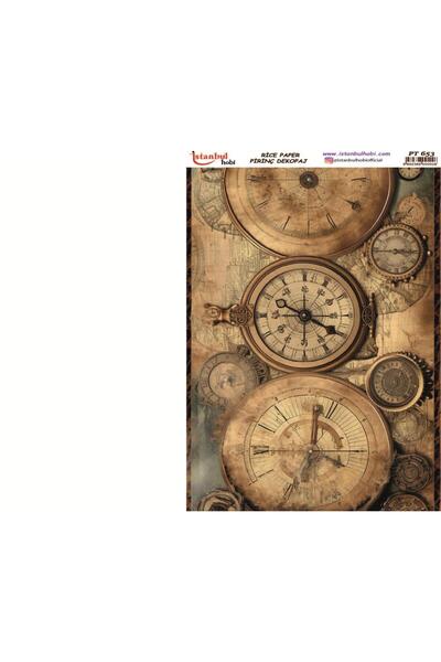 İstanbul Hobi ورق ديكور نحاسي 30×42 سم PT-653 ساعة وبوصلة