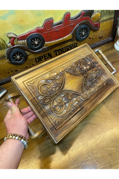 ANTİKA AYAL Wooden Walnut Tray 58X30 cm