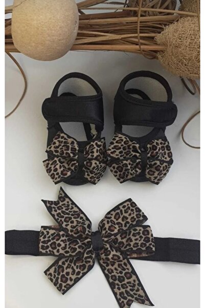 ÖZKARDEŞLER BABY 0-3ay yeni doğan Fiyonklu leopar desenli siyah bebek
