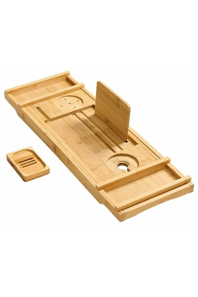 SONGMICS Suport extensibil pentru cadă din bambus, pliabil, 70-96 cm, bej