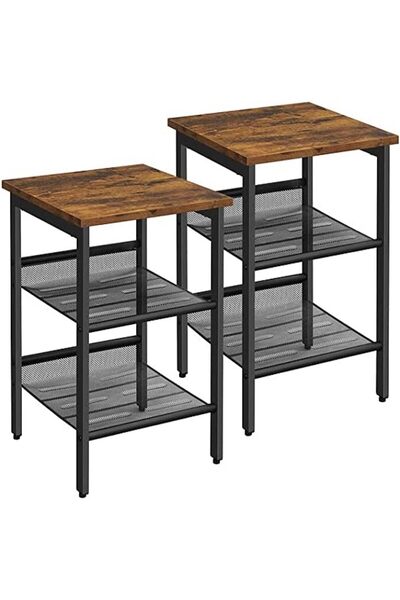 VASAGLE Set de 2 noptiere, cu cadru metalic, blat MDF, rafturi reglabile, 40x...