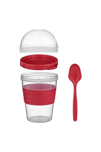OEM Plastic take-away snack container with red spoon 600ml