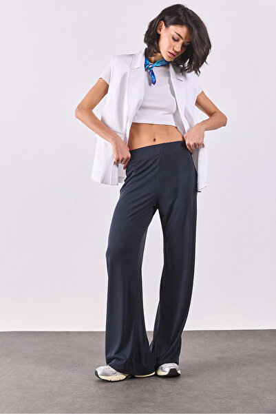 VENA Jovie Soft Textured High Waist Wide Leg Sweatpants(Cupro)-Anthracite