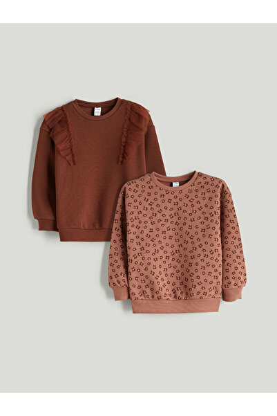 LC Waikiki Δημιουργήστε το στυλ σας από το UZG Store |   Σετ 2 τεμαχίων με φούτερ για κορίτσια με λουλούδια με λαιμόκοψη