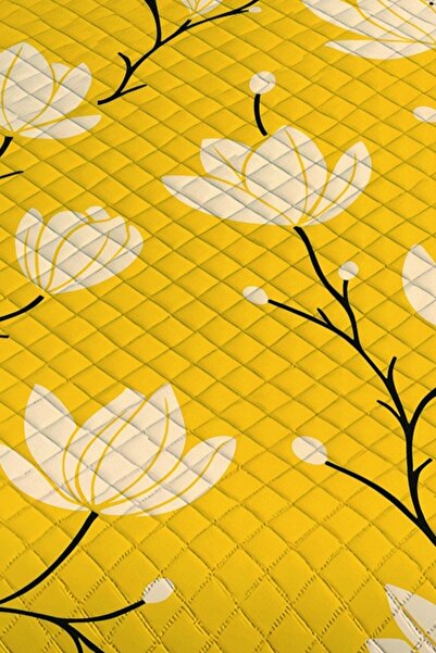 3D ELSE HALI Yellow and White Flowers Patterned Single Pique Set Bedspread
