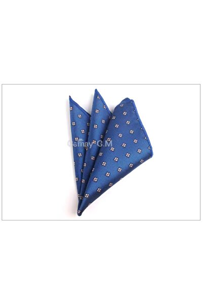 KESNUP Men's suit jacket pocket square, poppy pattern White / Blue