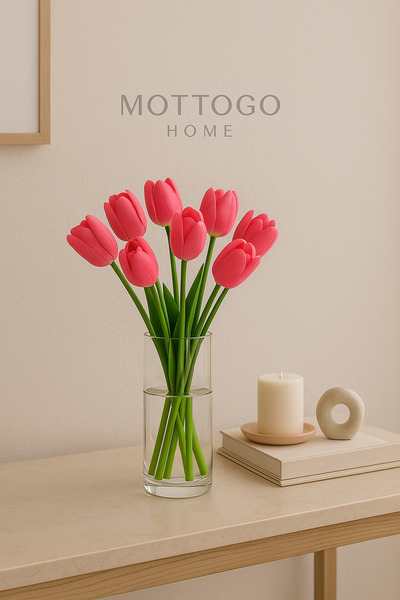 Mottogo 5’li Yapay Islak Lale Buketi – Gerçeğe Yakın Dekoratif Çiçek