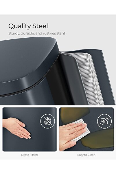 SONGMICS Steel waste bin with pedal, plastic inner bucket, soft-close lid, 30L, 35x30x63cm, grey