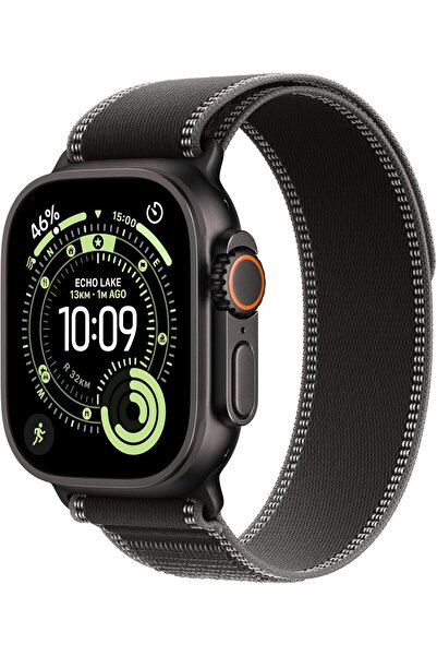 Apple ساعة Ultra 3 GPS + Cellular 49 مم، هيكل من التيتانيوم الأسود مع حلقة تتبع سوداء/رمادية - مقاس صغير/متوسط