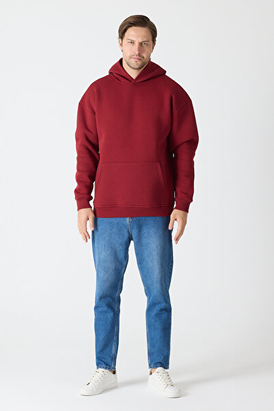 Windy Island Erkek Oversize % 100 Pamuk İçi Polarlı Yumuşak Dokulu Basic Kapüşonlu Sweatshirt