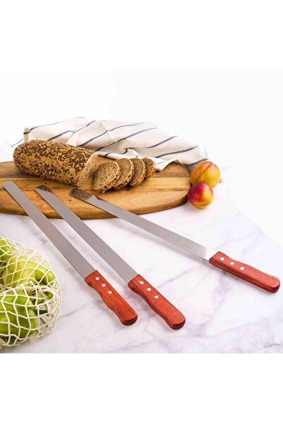 Onuvio Σετ 3 μαχαιριών, μακρύ μήκος 47,5 cm για ζαχαροπλαστική και γλυκά, οδηγός για το κόψιμο της τούρτας