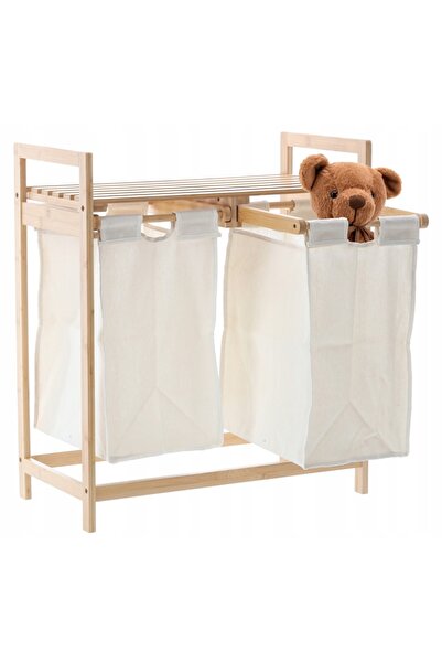 SERSIMO Bamboo laundry basket with wooden top, 2 canvas baskets, 64x73x33cm,