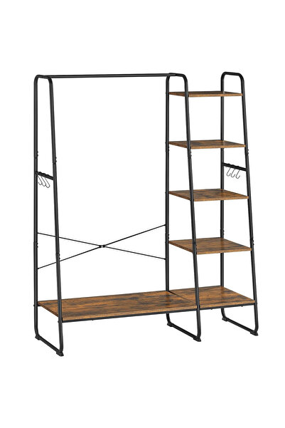 VASAGLE Ράφι ρούχων με παπουτσοθήκη, 5 ράφια, 6 πλαϊνά άγκιστρα, 45x120x160cm...