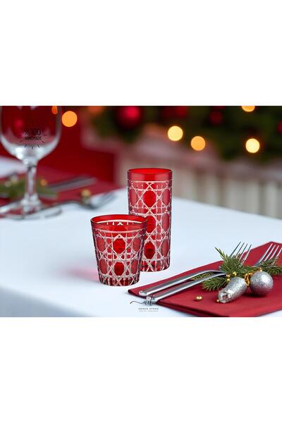 AKDEN STORE Kristal Dekor Renkli Su Bardağı 6'LI 275ml Takım
