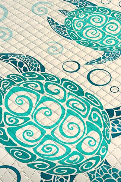 3D ELSE HALI Turquoise Caretta Turtle Patterned Single Pique Set Bedspread