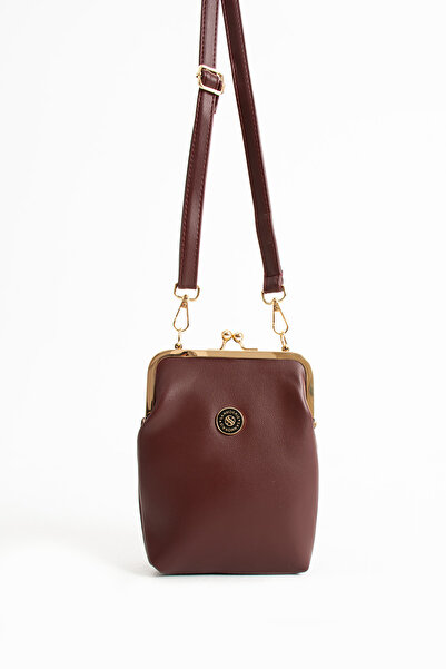 Sanmorris Women's Burgundy Matte Crossbody Shoulder Bag with Adjustable Crossbody Strap and Gold Accessories