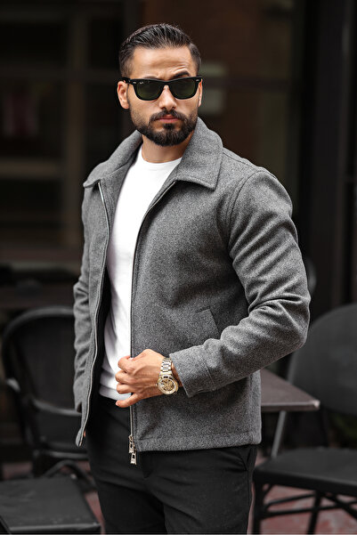BASEL.CO Men's Oversize Double Zipper Detailed Cashmere Jacket