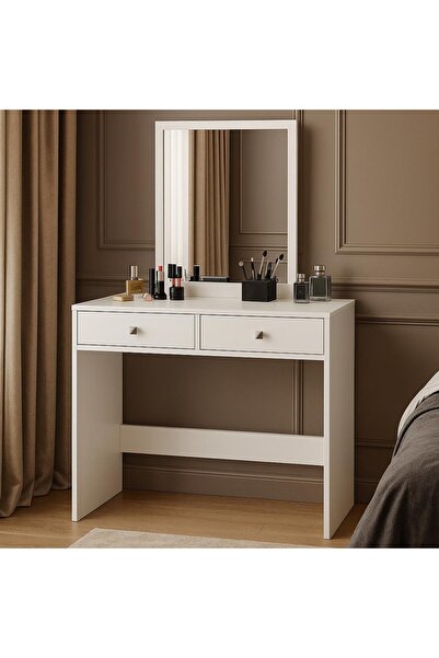 SERSIMO Mega dressing and makeup table with 2 drawers and mirror, 100x50x134 cm, white finish