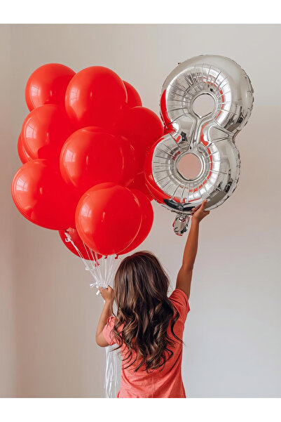 Umamiçe 8 Number Balloon Set – 40 Inch (100 cm) Foil Balloon + 10 Metallic Re...