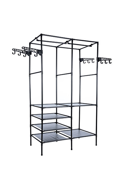SERSIMO Suport de haine cu rafturi și tije pentru umerașe, 85x44x174cm, negru