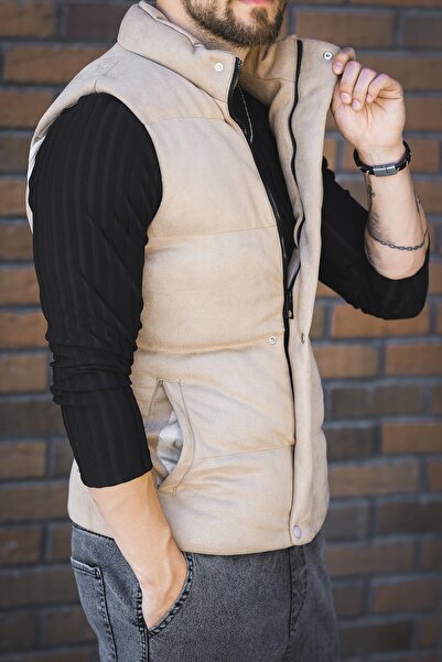 since 1990 man Mantaff Pocketed Stand Collar Filling Men's Inflatable Suede Nubuck Vest