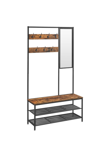 VASAGLE Βιομηχανική παπουτσοθήκη με ράφια και καθρέφτη, 35x98x180 cm, καφέ