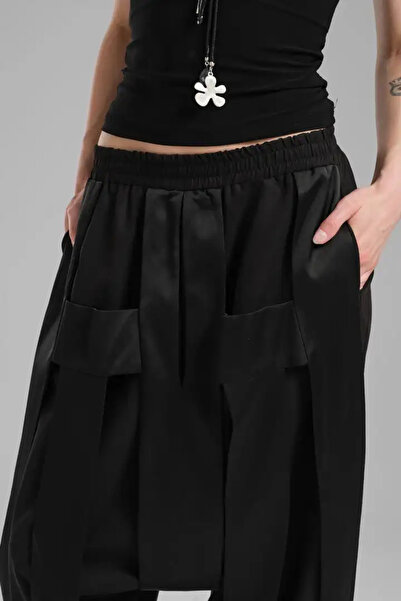 its basic tw3 Kadın Saten Kumaş Detaylı Bel Lastikli Tasarım Şalvar