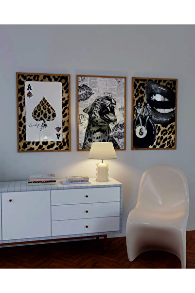POSTER ÇERÇEVESİZ Leopar,iskambil şans, 3'lü Trend siyah ve beyaz Tablo, Moda...