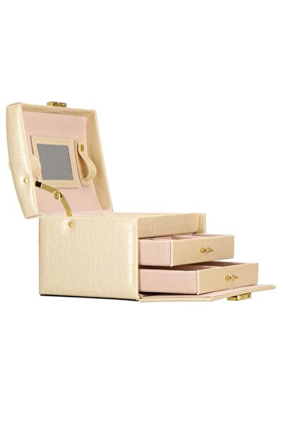 SERSIMO (DL) Jewelry storage and organization box, MDF, -leather and velour, 17.5 x 14 x 12.5cm, cream
