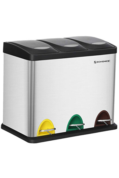 SONGMICS Stainless Steel Waste Bin with 3 Compartments for Selective Collection, 3x8 Liters,