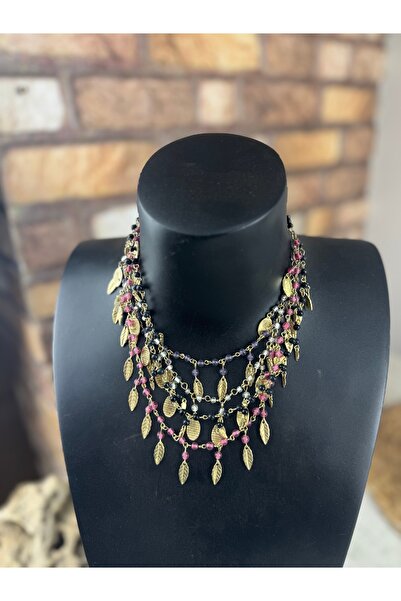 SEDEF TAKI Yaprak Charmlı Vintage sarmal kolye