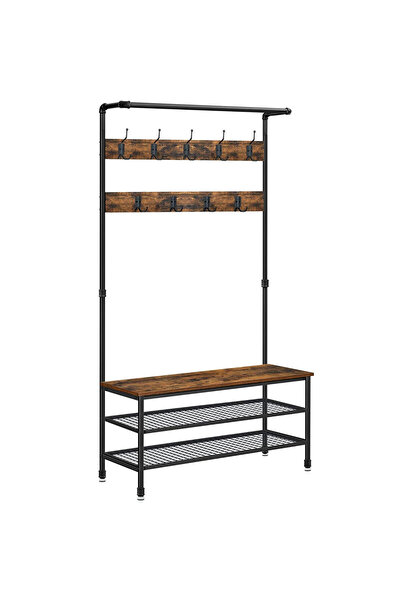 VASAGLE Cuier pentru haine cu 9 carlige si suport pentru pantofi, stil industrial, 100x42x182 cm