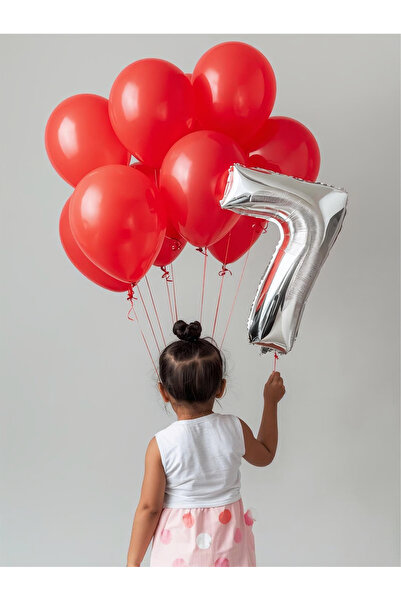 Umamiçe 7 Number Balloon Set – 40 Inch (100 cm) Foil Balloon + 10 Metallic Re...