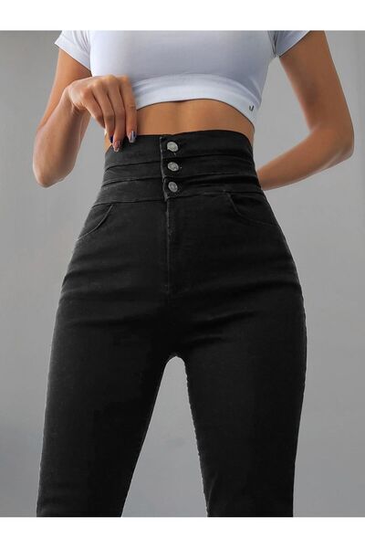 SHEVEGA ΓΥΝΑΙΚΕΙΟ ΜΑΥΡΟ ΤΖΙΝ ΠΑΝΤΕΛΟΝΙ ΜΕ 3 ΚΟΥΜΠΙΑ ΛΑΙΚΡΑ ΣΤΡΟΥΜΕΝΟ ΠΟΔΙ