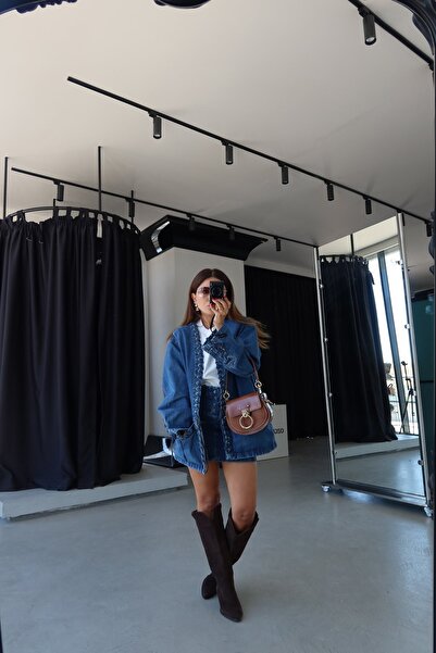 Özge Özgenç Bird-Eye Denim Jacket Skirt Set