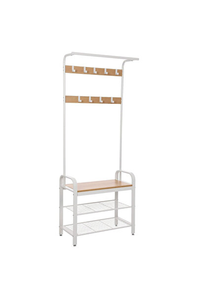 VASAGLE Clothes rack with shoe storage bench, with 9 hooks, 34x72x183 cm, cream
