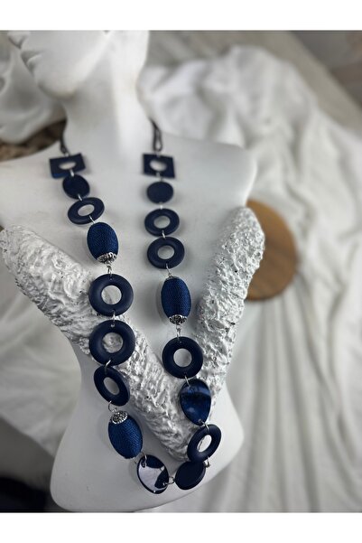 SEDEF TAKI Lacivert uzun el yapımı kolye