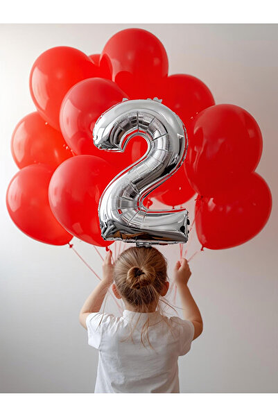 Umamiçe 2 Number Balloon Set – 40 Inch (100 cm) Foil Balloon + 10 Metallic Re...