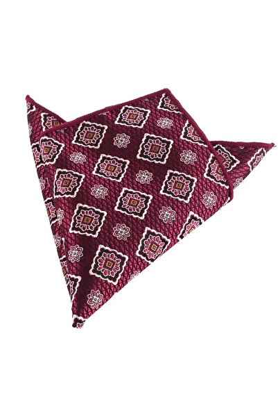 KESNUP Men's suit jacket pocket square, baroque style decorative checkered pattern, White / Raspberry