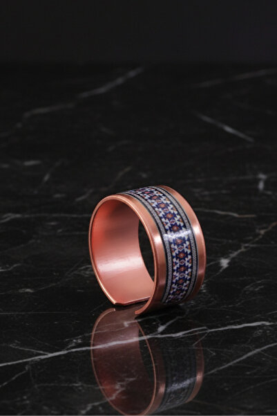 OSMANLI GÜMÜŞ Women's Copper Bracelet Ring Set - Formacha Model Special Edition Metal Box and Quartz Stone