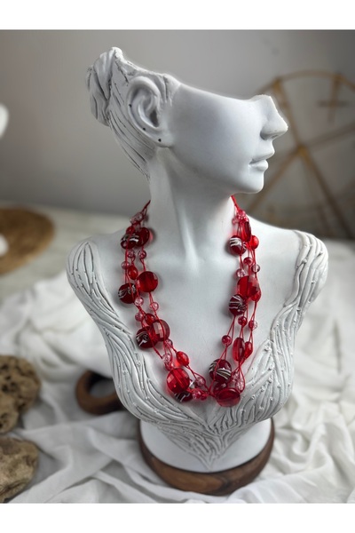 SEDEF TAKI Kırmızı cam taşlı kolye