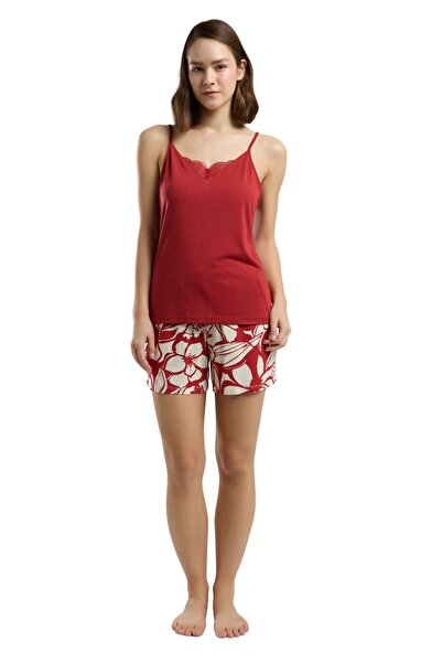 Arnetta Kadın Kırmızı Askılı Şortlu Pijama Takım 3264