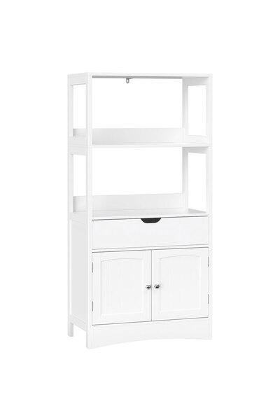 VASAGLE Dulap de baie cu sertar, 2 uși, 2 rafturi, 60x32x122cm, alb