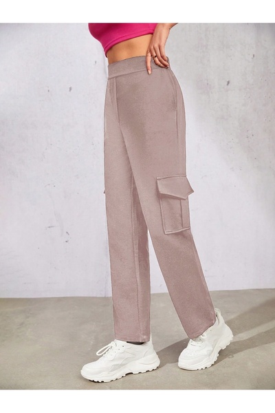 MOVİMENT Women's Camel Elastic Waist Straight Leg Cargo Pants