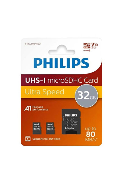 Philips Fm32Mp45D/00 32Gb Class10 Uhs-I U1 Micro Sdhc Memory Card with Tf Adapter (Pack of 2)
